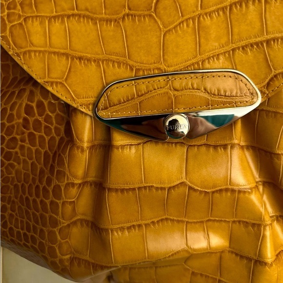 Furla cognac crocodile embossed large leather baguette - Picture 16 of 16